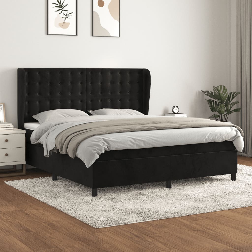 Giroletto a Molle con Materasso Nero 180x200 cm in Velluto | homemem39