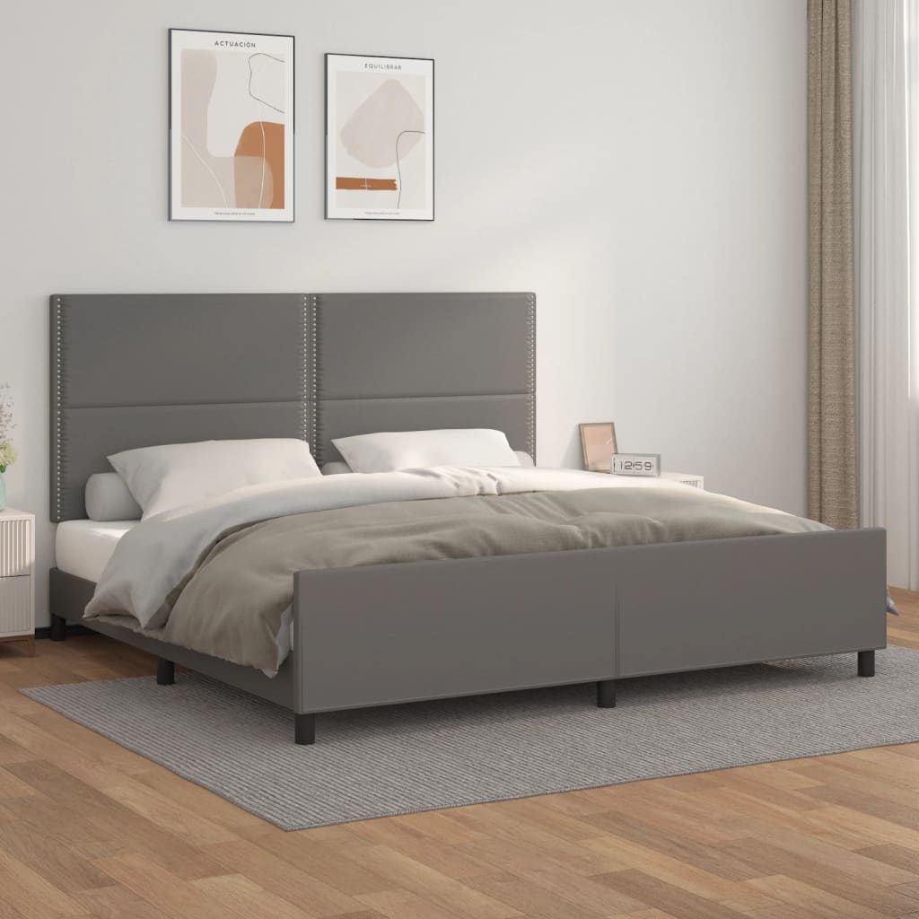 Giroletto con Testiera Grigio 200x200 cm in Similpelle - homemem39