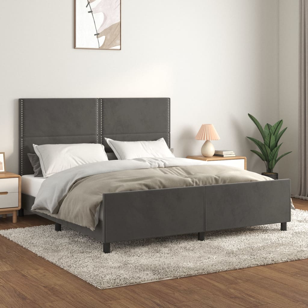 Giroletto con Testiera Grigio Scuro 180x200 cm in Velluto | homemem39
