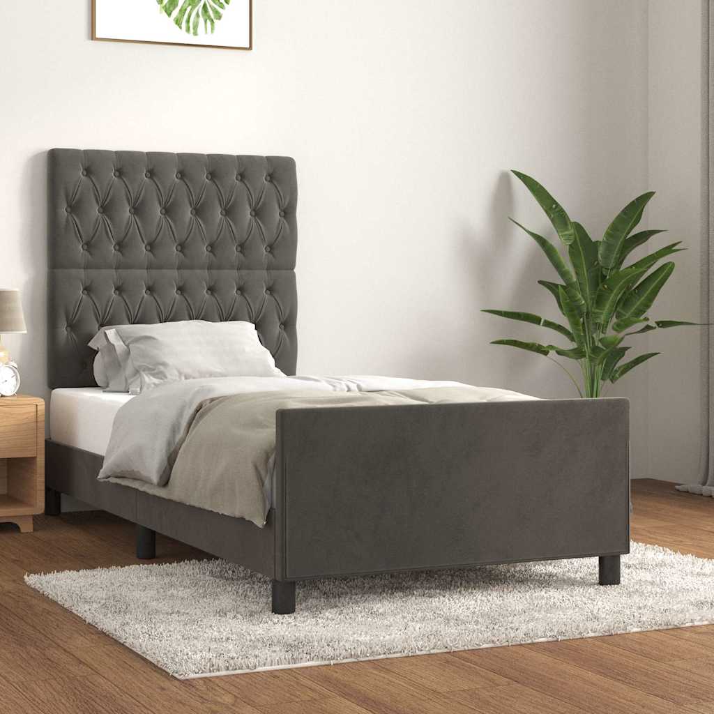 Giroletto senza Materasso Grigio Scuro 100x200 cm Velluto