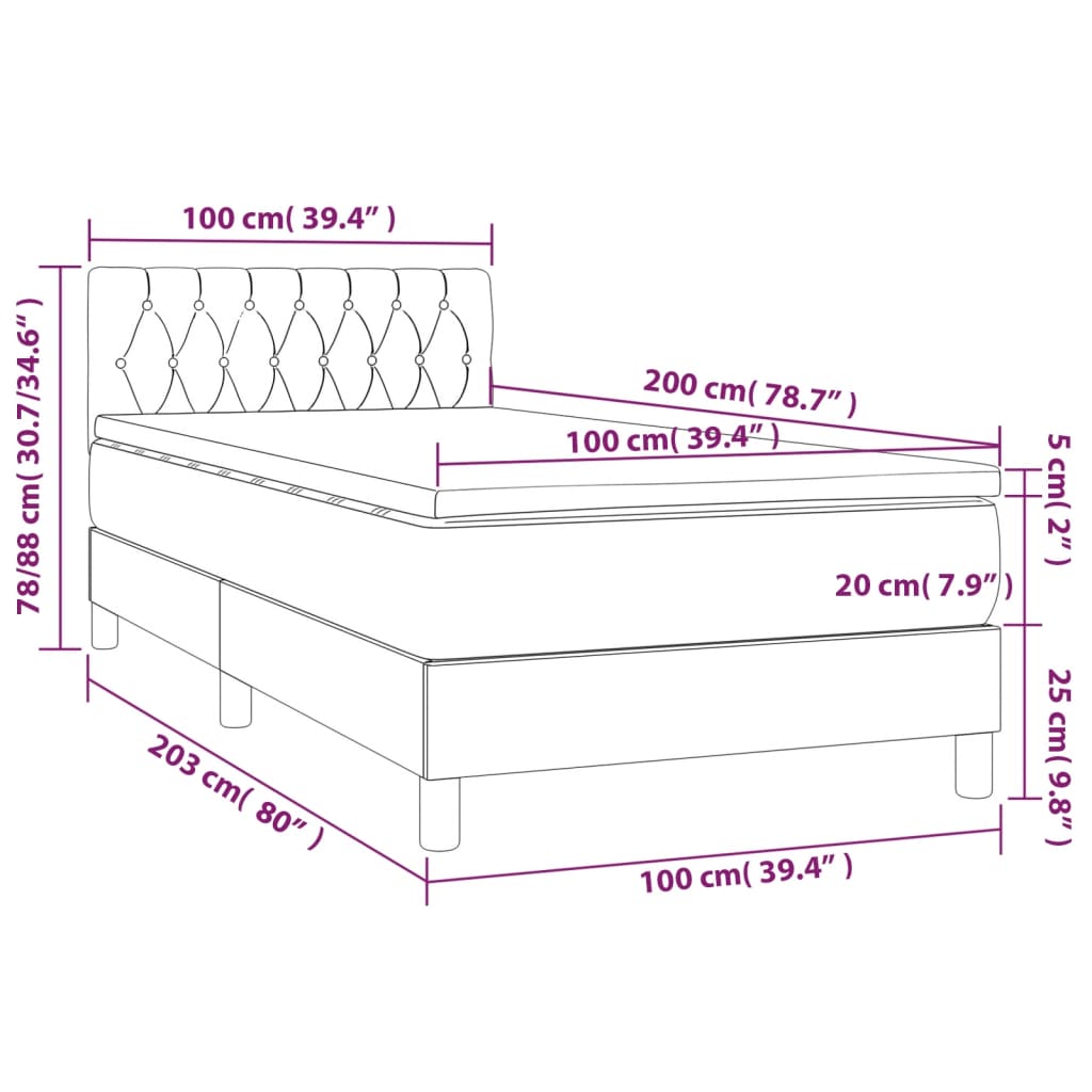 Giroletto a Molle con Materasso Grigio Scuro 100x200 cm Tessuto