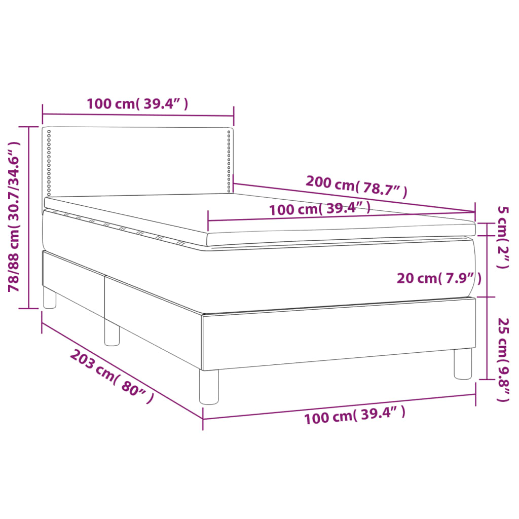 Giroletto a Molle con Materasso Grigio Scuro 100x200 cm Tessuto | homemem39