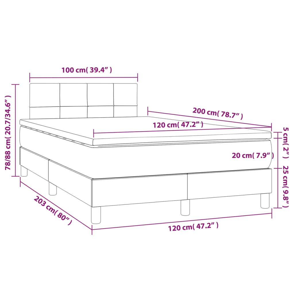 Giroletto a Molle con Materasso Tortora 120x200 cm in Tessuto | homemem39