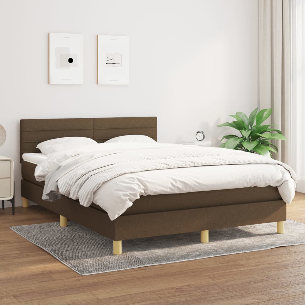 Giroletto a Molle con Materasso Marrone Scuro 140x200cm Tessuto | homemem39