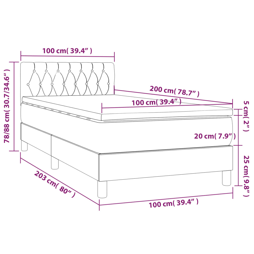 Giroletto a Molle con Materasso Grigio Scuro 100x200 cm Tessuto | homemem39
