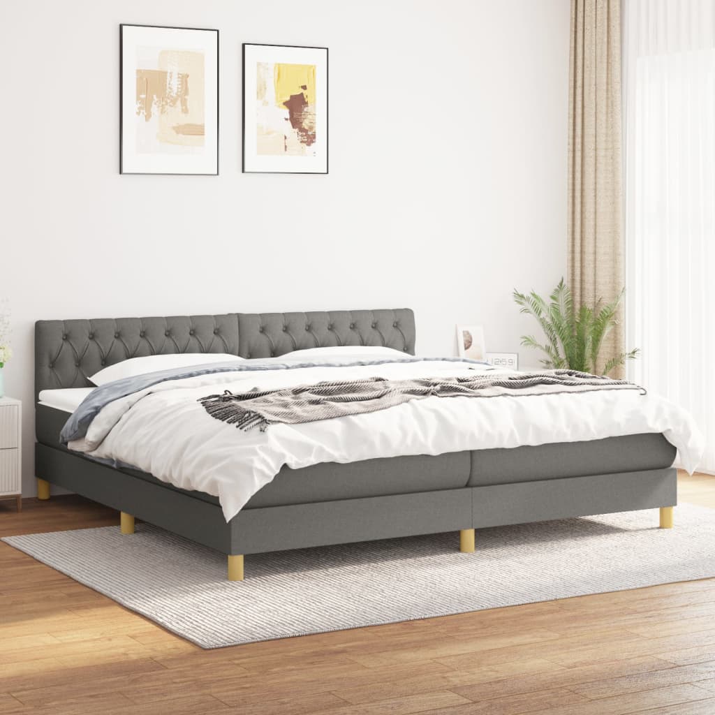 Giroletto a Molle con Materasso Grigio Scuro 200x200 cm Tessuto | homemem39