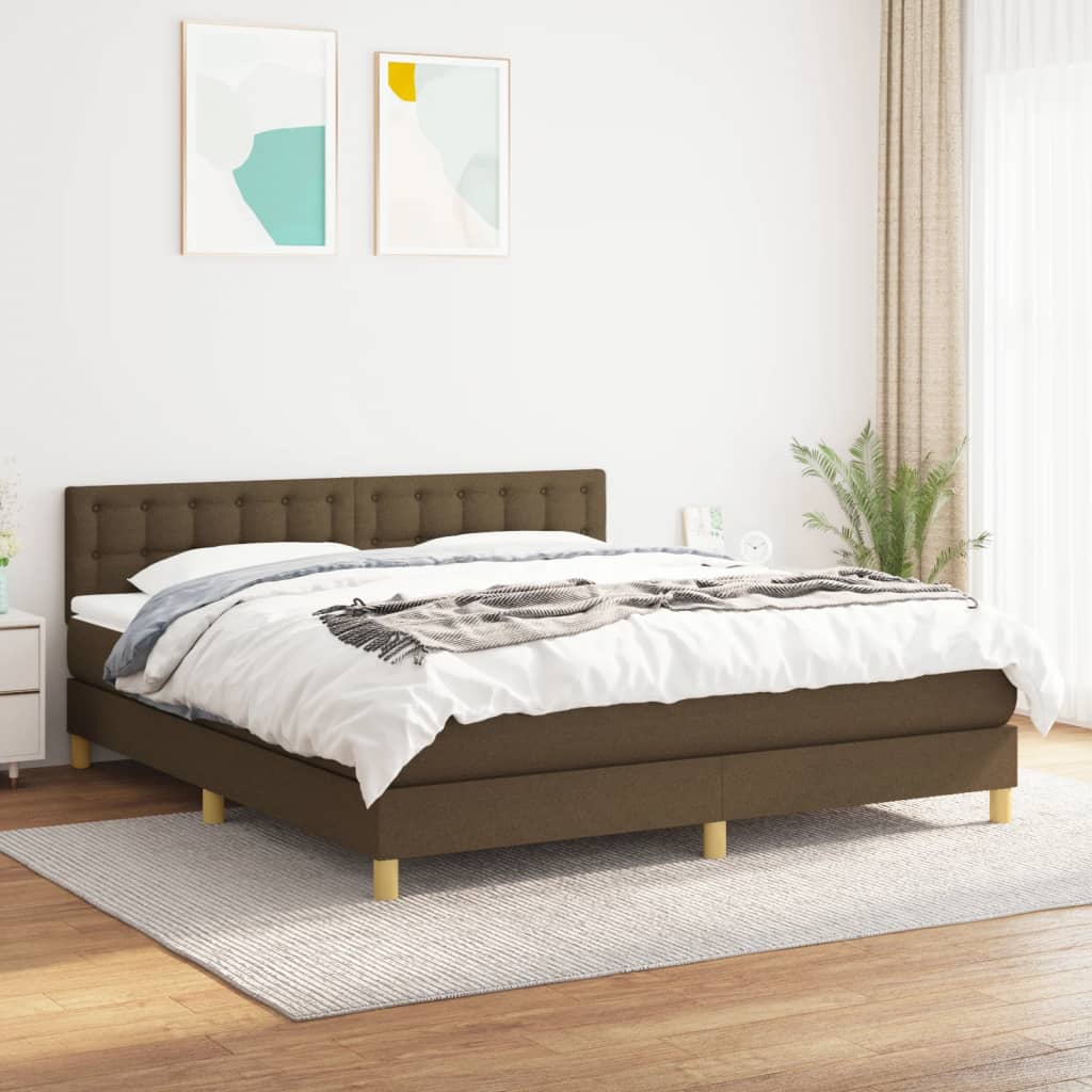 Giroletto a Molle con Materasso Marrone Scuro 160x200cm Tessuto | homemem39