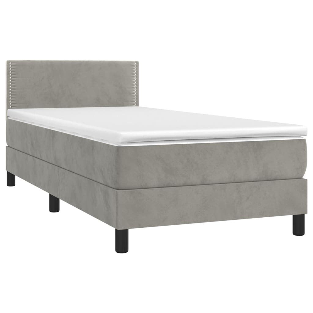 Giroletto a Molle con Materasso Grigio Chiaro 90x190 cm Velluto