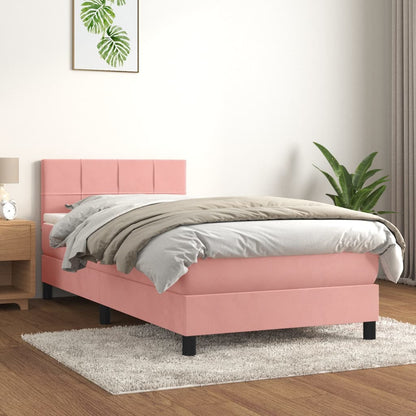 Giroletto a Molle con Materasso Rosa 90x190 cm in Velluto - homemem39