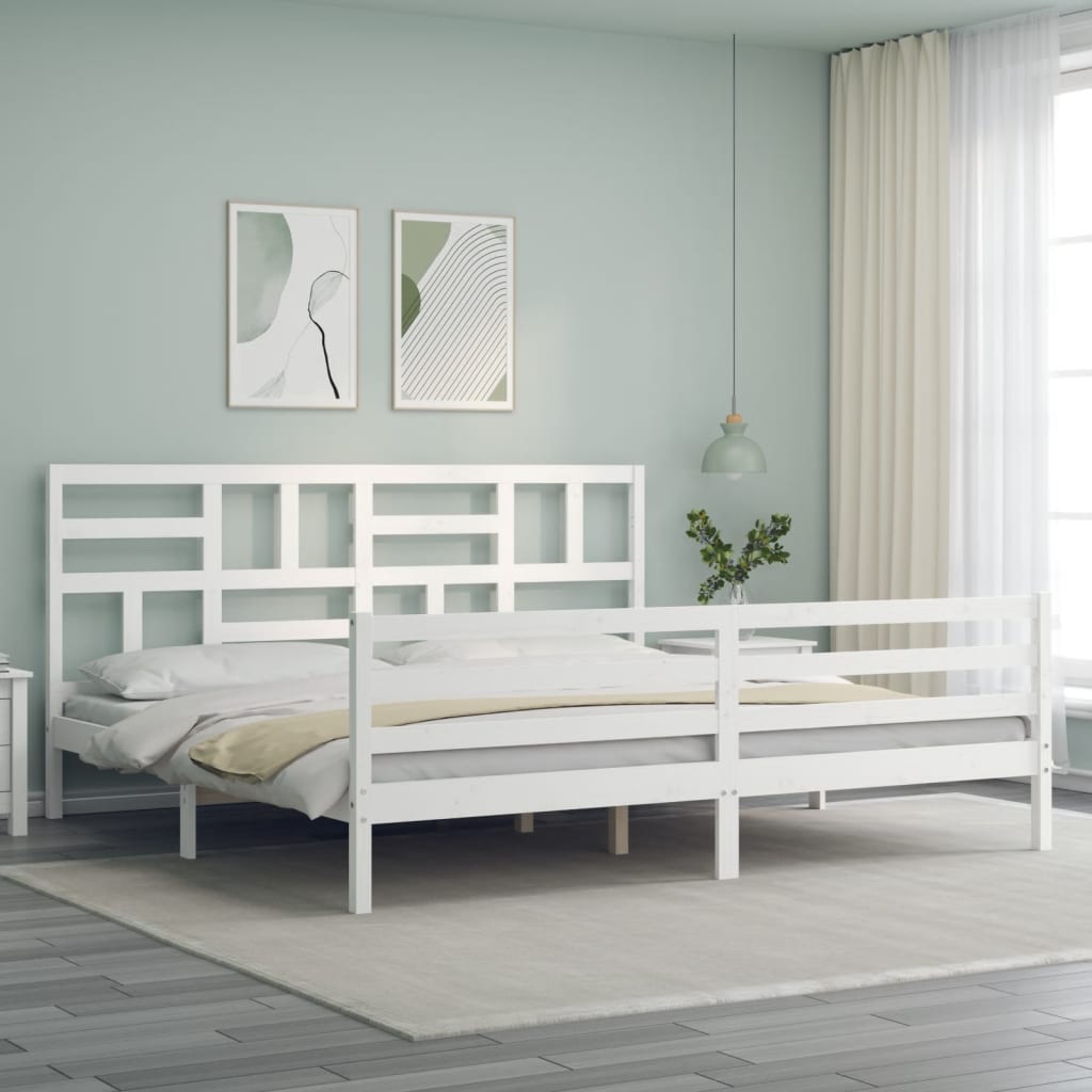 Giroletto con Testiera Bianco 200x200 cm in Legno Massello