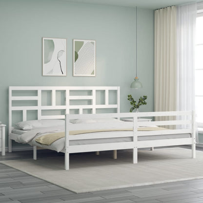 Giroletto con Testiera Bianco 200x200 cm in Legno Massello