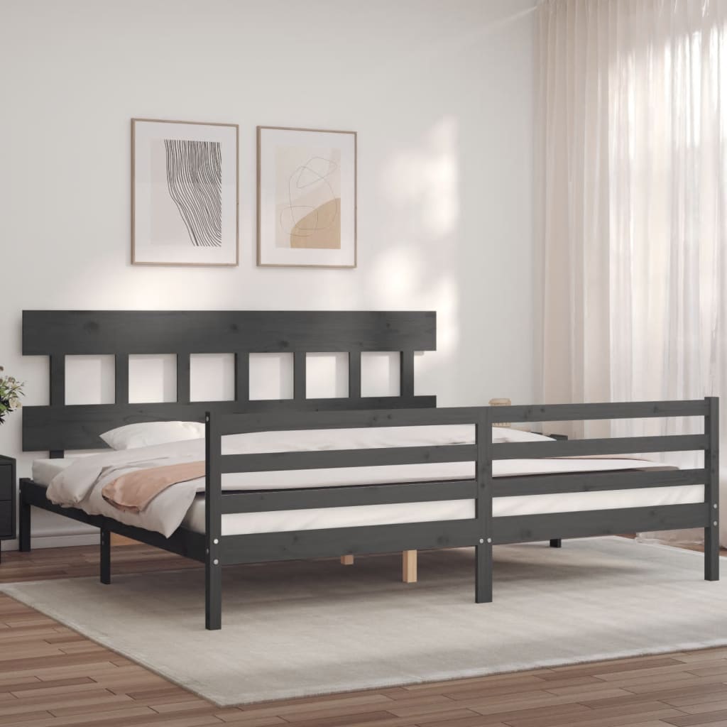 Giroletto con Testiera Grigio 200x200 cm in Legno Massello | homemem39