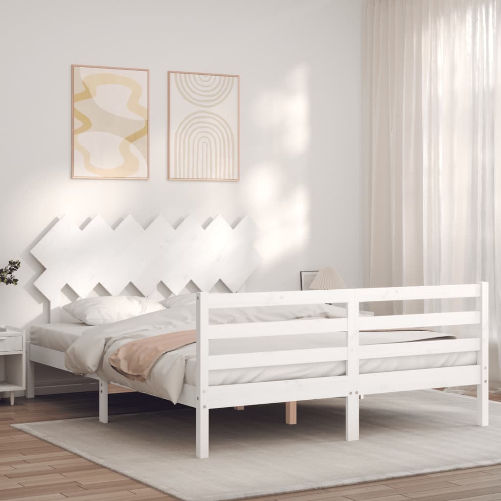 Giroletto con Testiera Bianco King Size in Legno Massello - homemem39