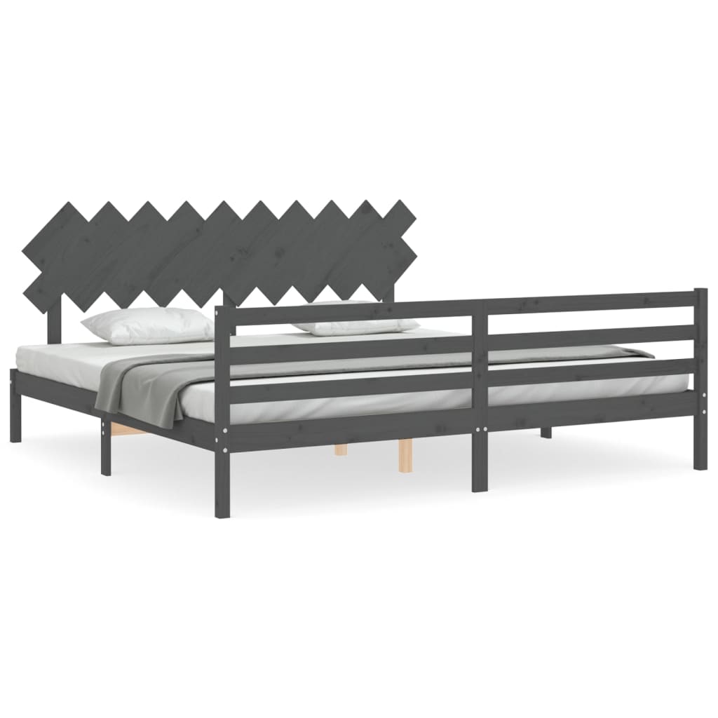 Giroletto con Testiera Grigio 200x200 cm in Legno Massello | homemem39