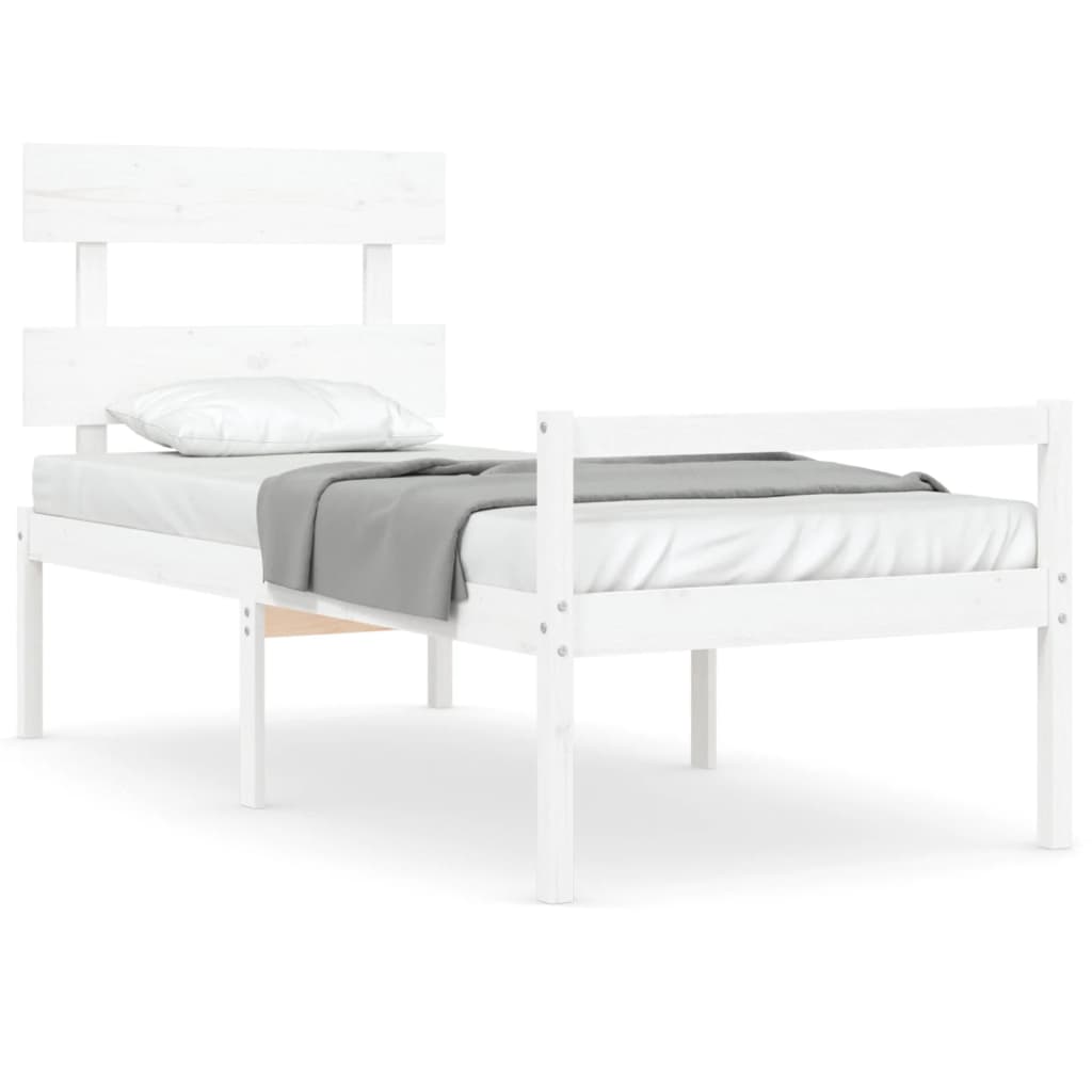 Letto per Anziani con Testiera Bianco Single in Legno Massello