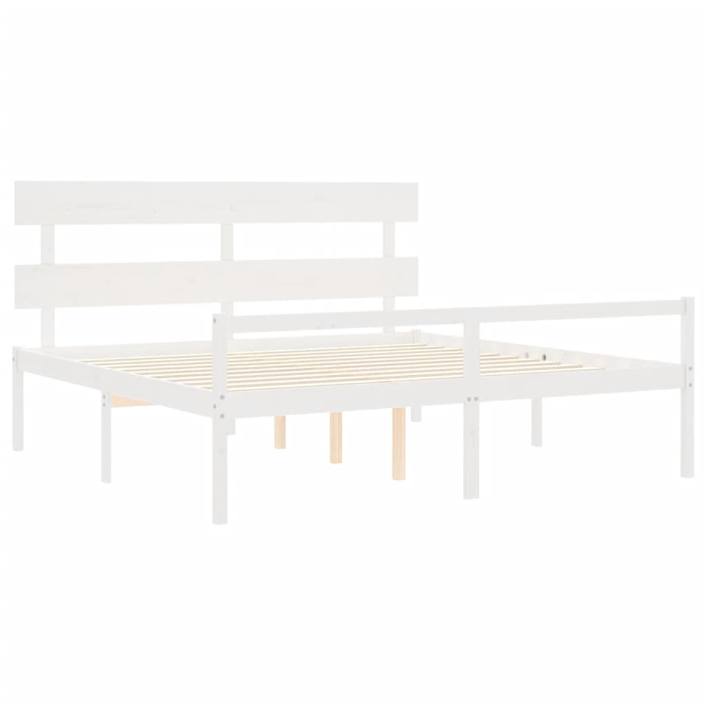 Letto per Anziani con Testiera Bianco Super King Legno Massello