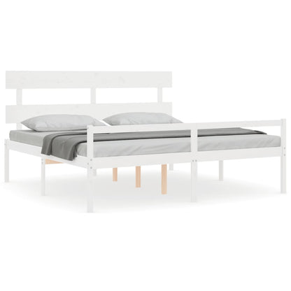 Letto per Anziani con Testiera Bianco 200x200 cm Legno Massello | homemem39