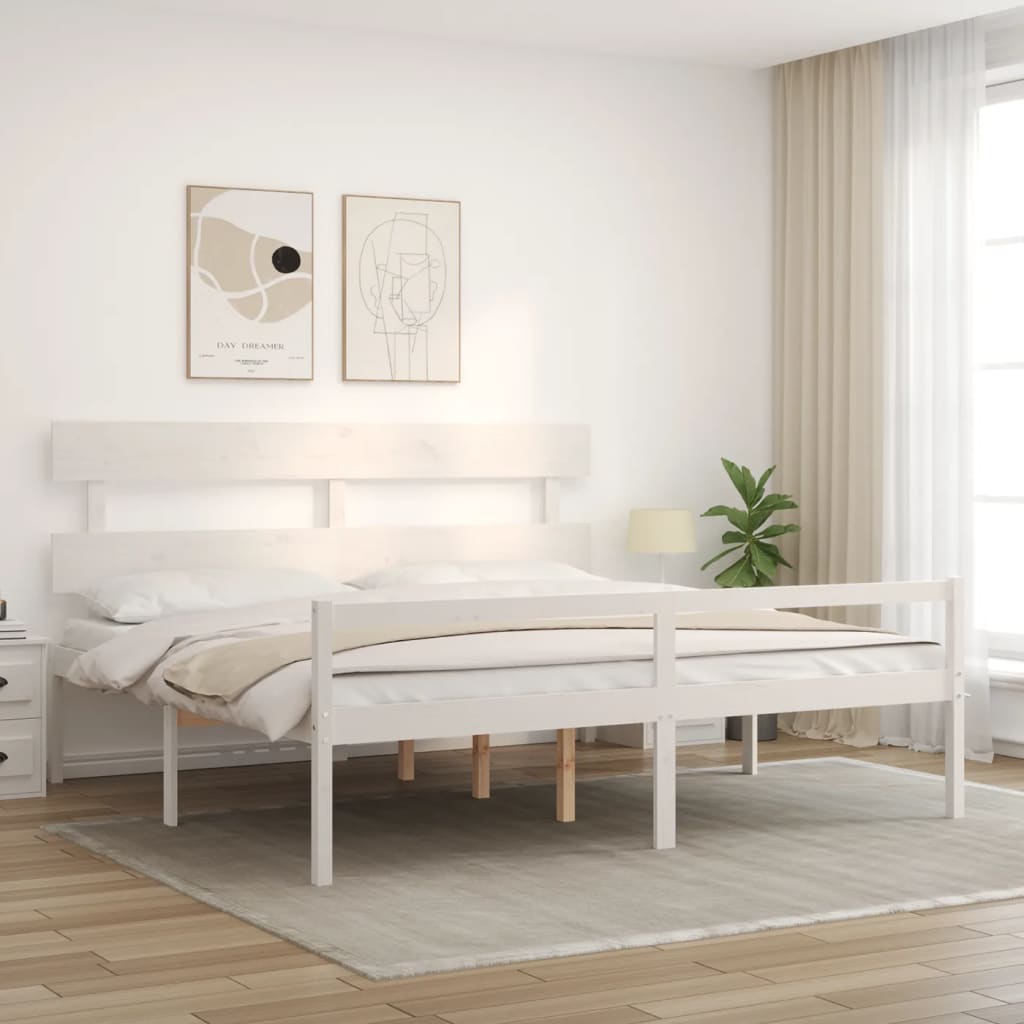 Letto per Anziani con Testiera Bianco 200x200 cm Legno Massello | homemem39