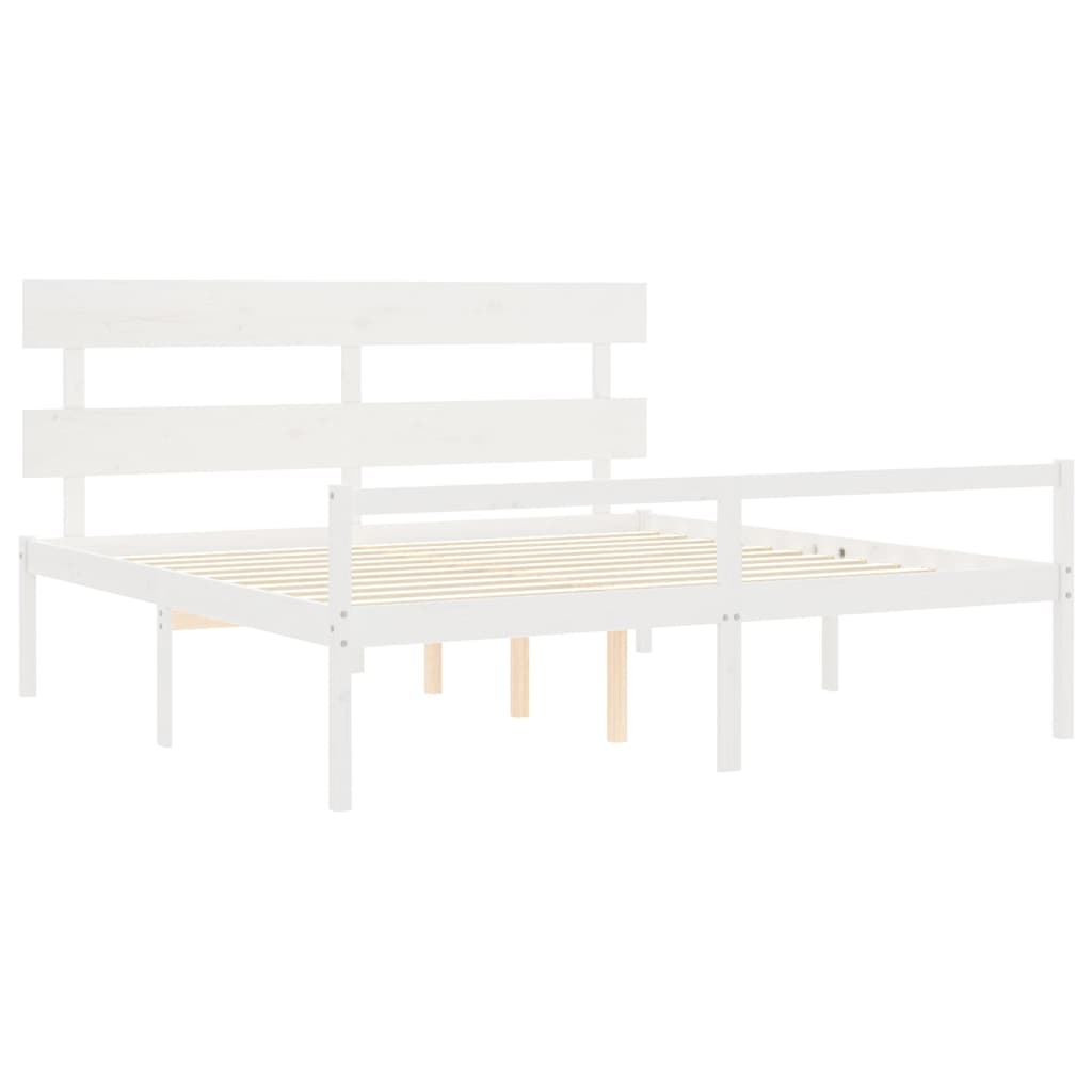 Letto per Anziani con Testiera Bianco 200x200 cm Legno Massello | homemem39