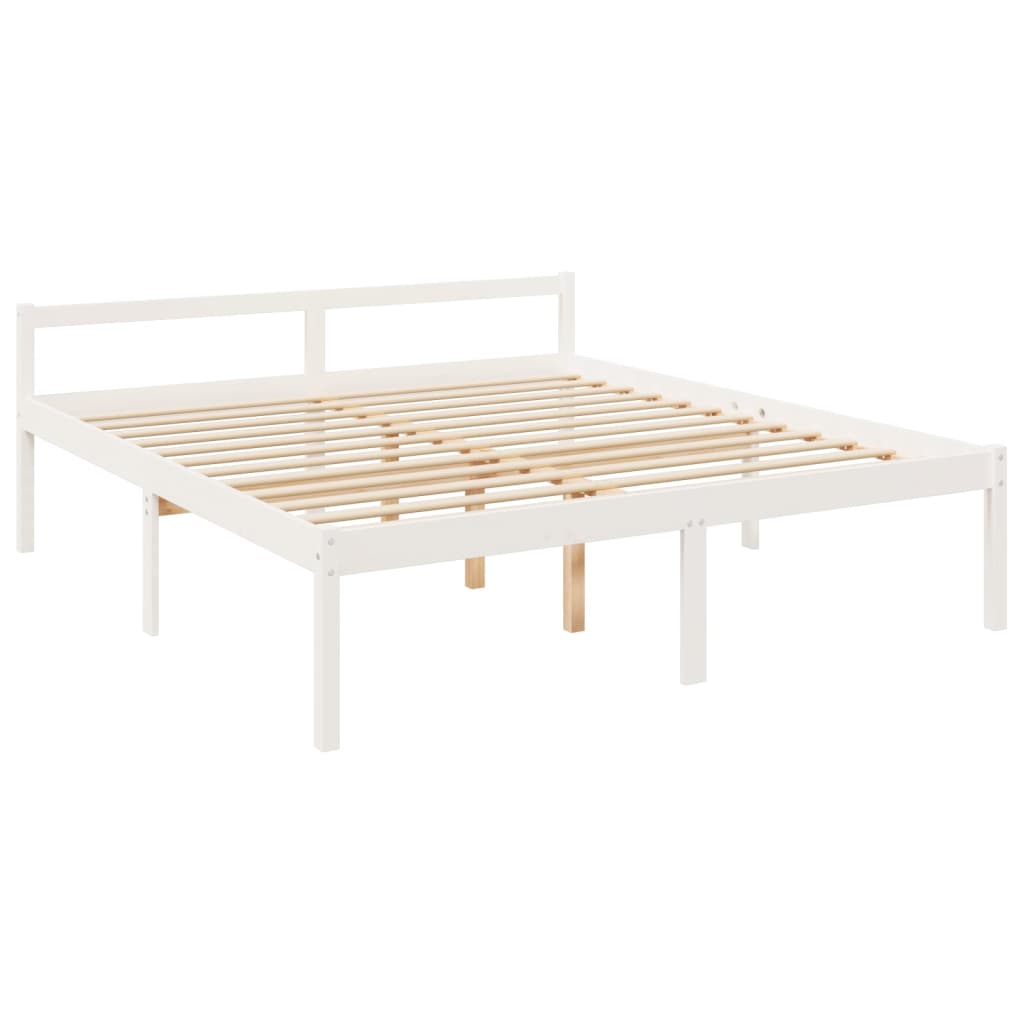 Letto per Anziani con Testiera Bianco 200x200 cm Legno Massello | homemem39