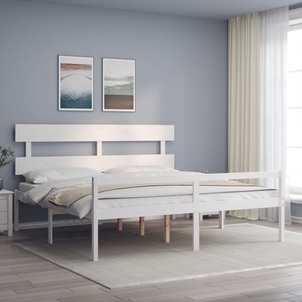 Letto per Anziani con Testiera Bianco 200x200 cm Legno Massello | homemem39