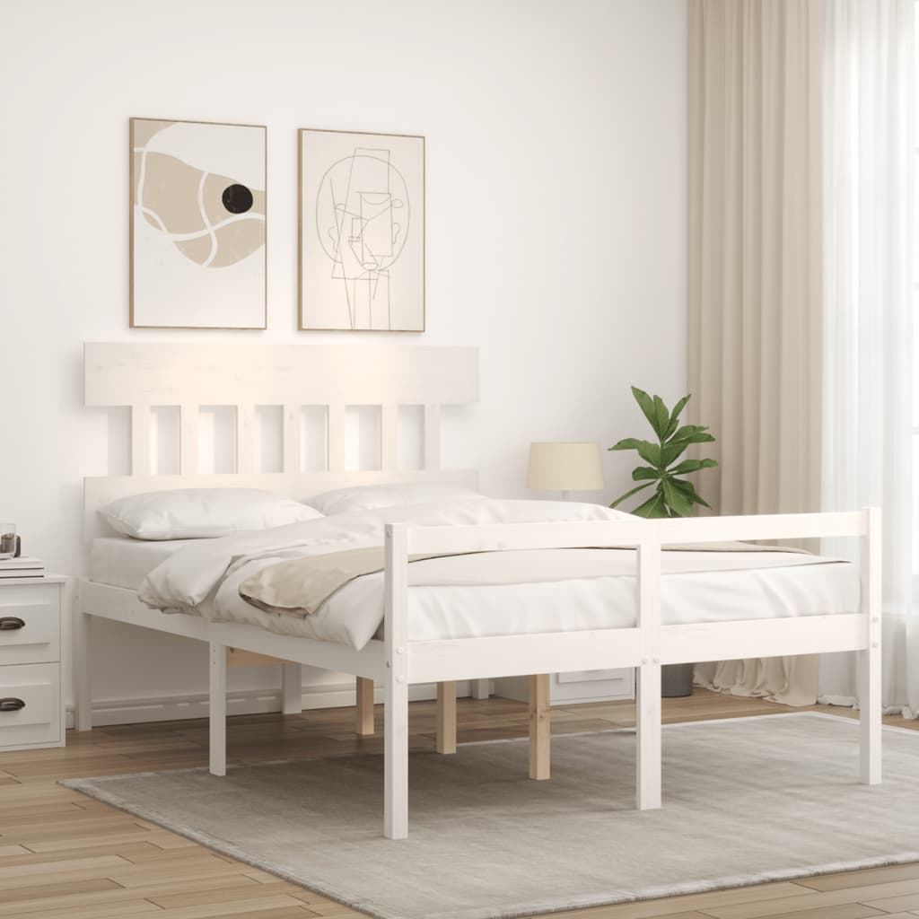 Letto per Anziani con Testiera Bianco 140x190 cm Legno Massello | homemem39