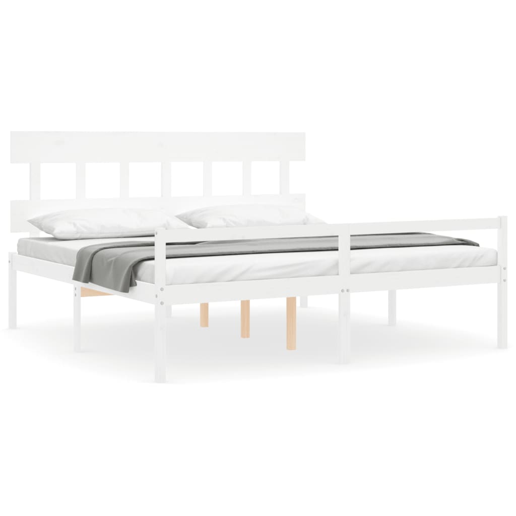 Letto per Anziani con Testiera Bianco 200x200 cm Legno Massello | homemem39