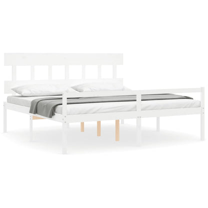 Letto per Anziani con Testiera Bianco 200x200 cm Legno Massello | homemem39
