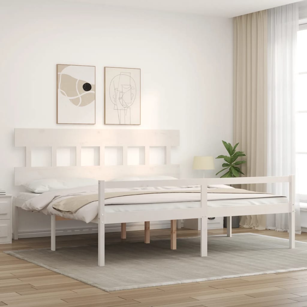 Letto per Anziani con Testiera Bianco 200x200 cm Legno Massello | homemem39