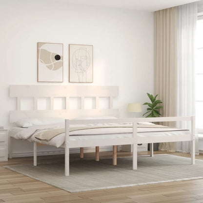 Letto per Anziani con Testiera Bianco 200x200 cm Legno Massello | homemem39