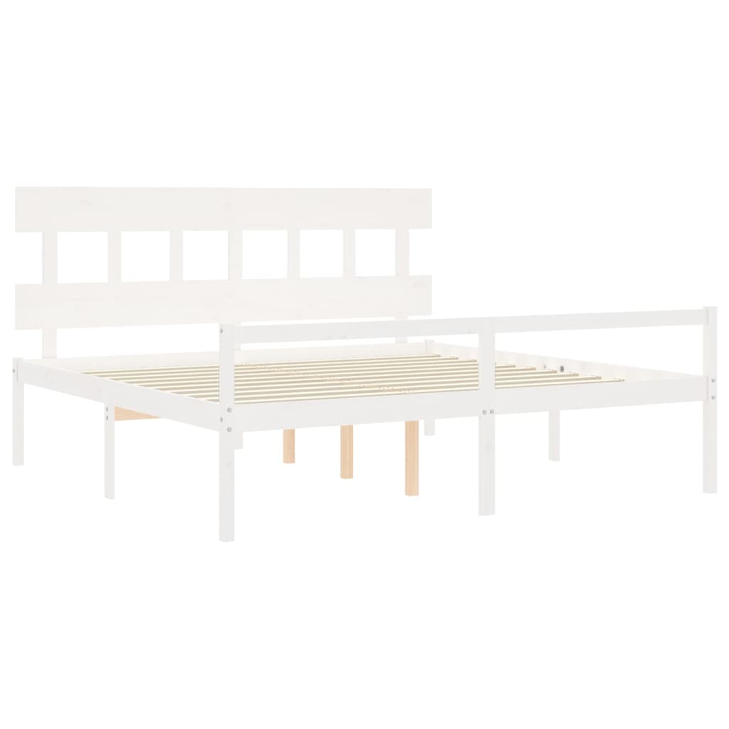 Letto per Anziani con Testiera Bianco 200x200 cm Legno Massello | homemem39