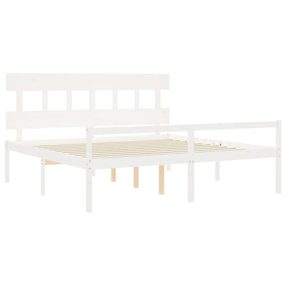 Letto per Anziani con Testiera Bianco 200x200 cm Legno Massello | homemem39