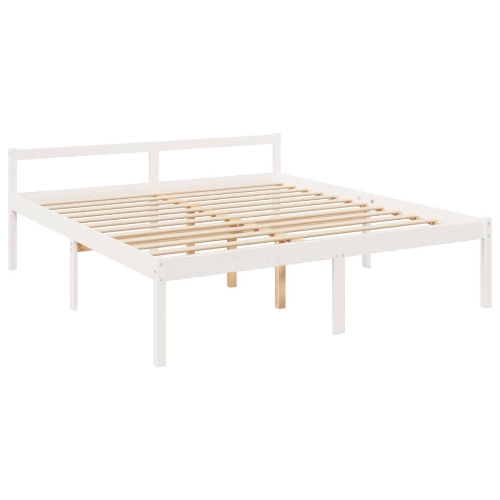Letto per Anziani con Testiera Bianco 200x200 cm Legno Massello | homemem39