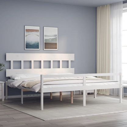 Letto per Anziani con Testiera Bianco 200x200 cm Legno Massello | homemem39