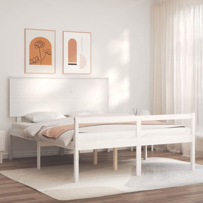 Letto per Anziani con Testiera Bianco King Legno Massello - homemem39