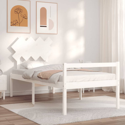 Letto per Anziani con Testiera Bianco Single in Legno Massello | homemem39
