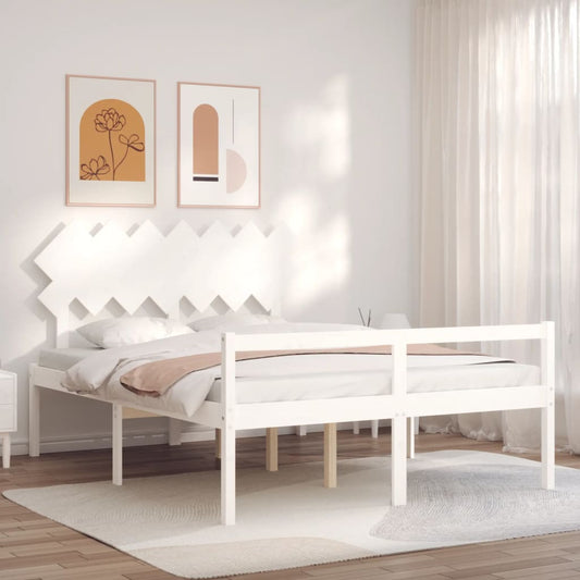Letto per Anziani con Testiera Bianco 140x190 cm Legno Massello | homemem39
