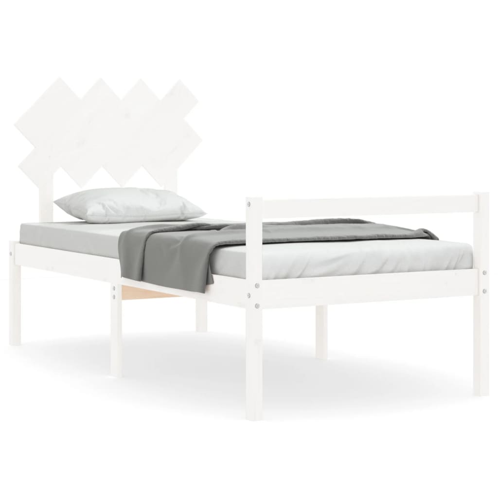 Letto per Anziani con Testiera Bianco 90x200 cm Legno Massello