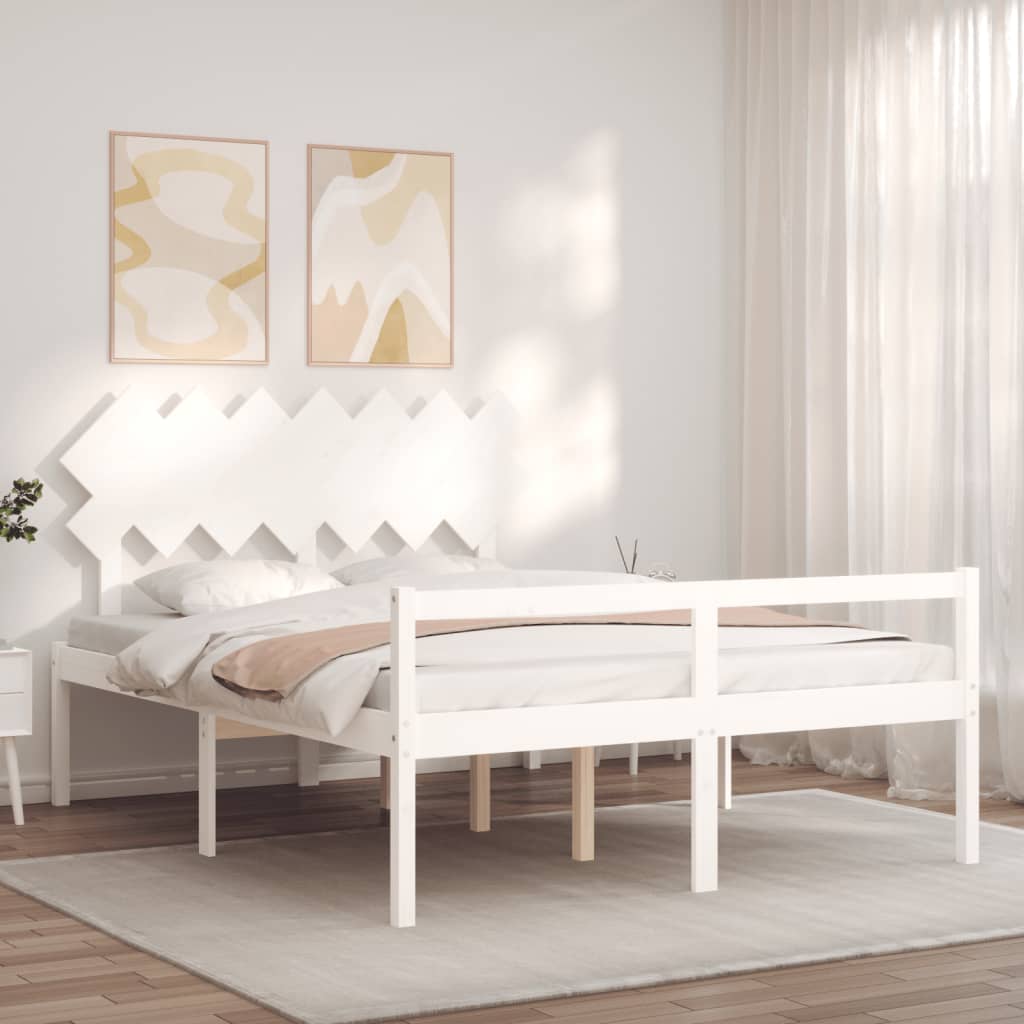 Letto per Anziani con Testiera Bianco King Legno Massello - homemem39