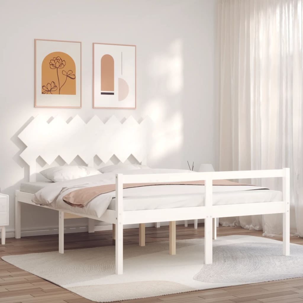 Letto per Anziani con Testiera Bianco King Legno Massello - homemem39