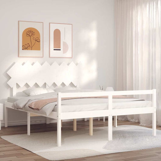 Letto per Anziani con Testiera Bianco 160x200 cm Legno Massello | homemem39