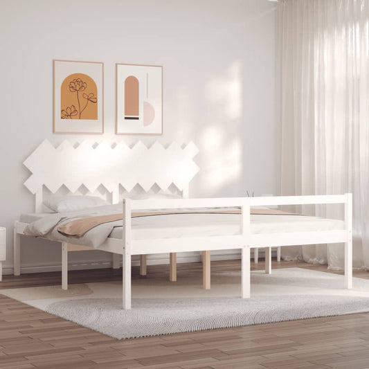 Letto per Anziani con Testiera Bianco Super King Legno Massello | homemem39