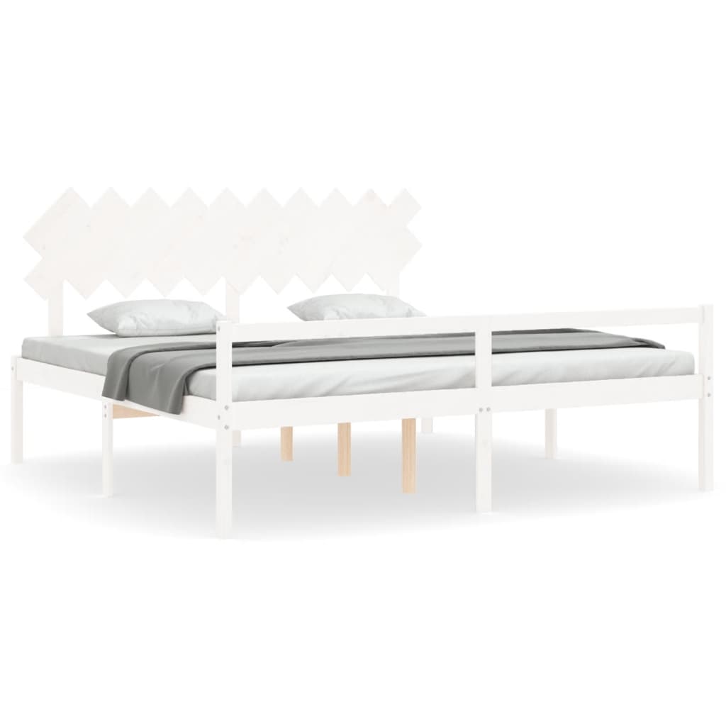 Letto per Anziani con Testiera Bianco 200x200 cm Legno Massello