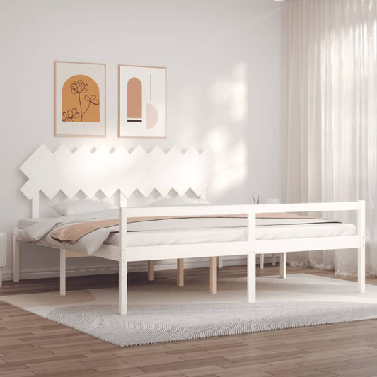Letto per Anziani con Testiera Bianco 200x200 cm Legno Massello | homemem39