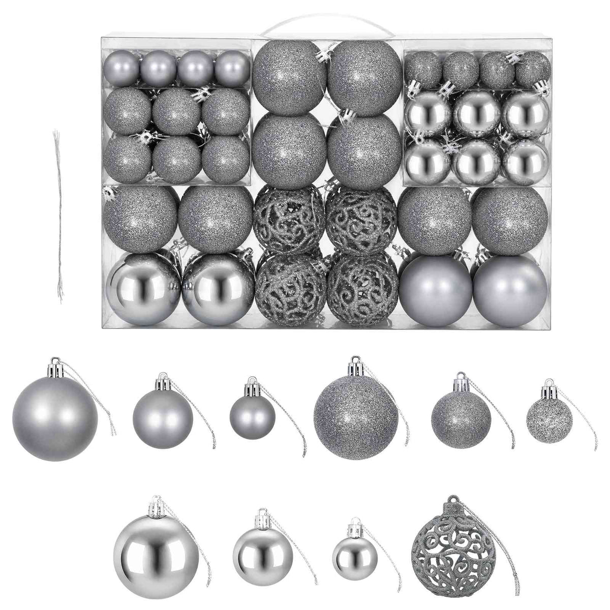Palline di Natale 100 pz Grigie 3 / 4 / 6 cm