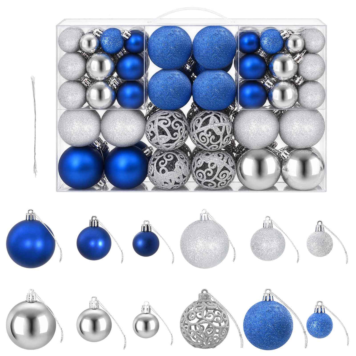 Palline di Natale 100 pz Blu e Argento 3 / 4 / 6 cm