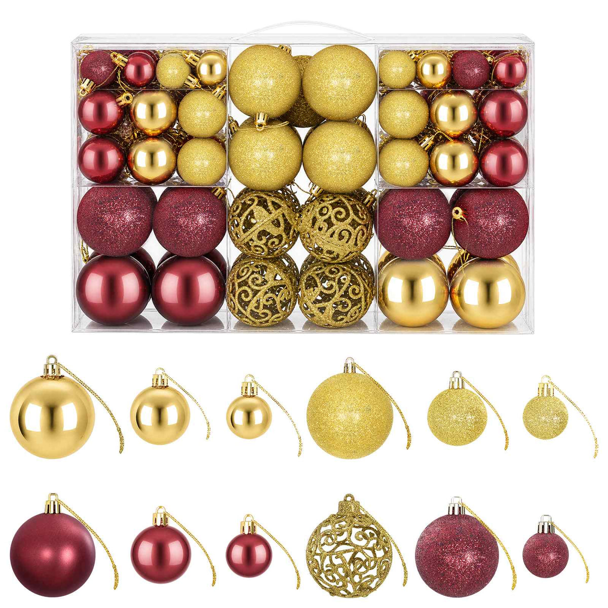 Palline di Natale 100 pz Oro e Rosso Vino 3 / 4 / 6 cm