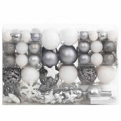 Set Palline di Natale 111 pz Bianco e Grigio in Polistirene | homemem39
