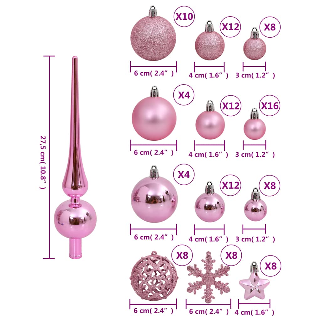 Set Palline di Natale 111 pz Rosa in Polistirene | homemem39