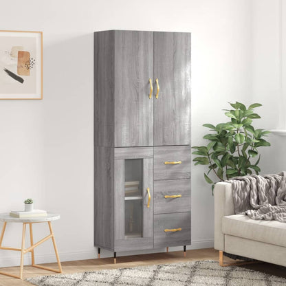 Credenza Grigio Sonoma 69,5x34x180 cm in Legno Multistrato